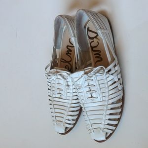 Sam Edelman Rishel White Leather Woven Fisherman Flats Size 9.5